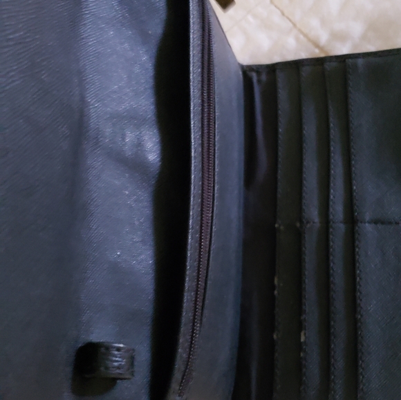 Fossil Leather Wallet Large Black Pebbled Leather Wallet Aged Brass Clutch - Picture 8 of 11